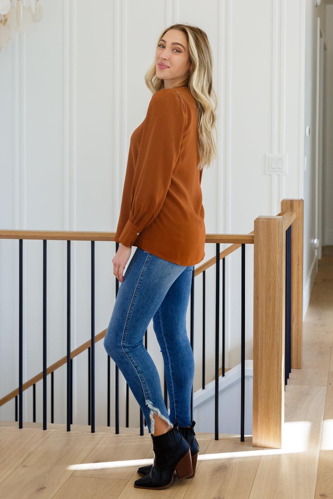 Hazel Blues® | Enjoy This Moment V Neck Blouse In Toffee