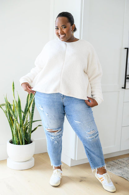 Hazel Blues® | Fuzzy Cuddles Sweater in Off White