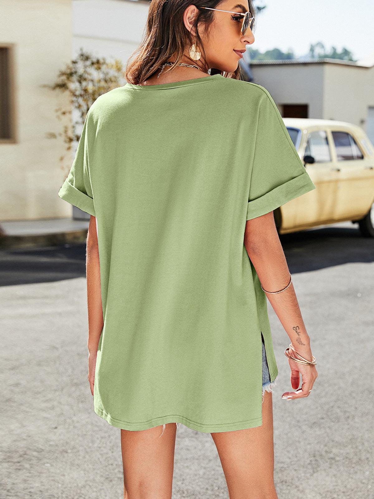 Hazel Blues® | High-Low Side Slit V-Neck Tee