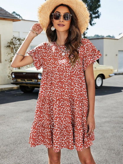 Hazel Blues® | Leopard Short Flounce Sleeve Tiered Dress