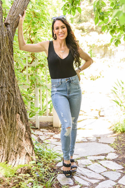 Hazel Blues® | Live to Love Deep V Bodysuit
