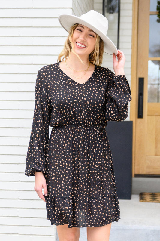 Hazel Blues® | Make Your Happiness Long Sleeve Dress in Black