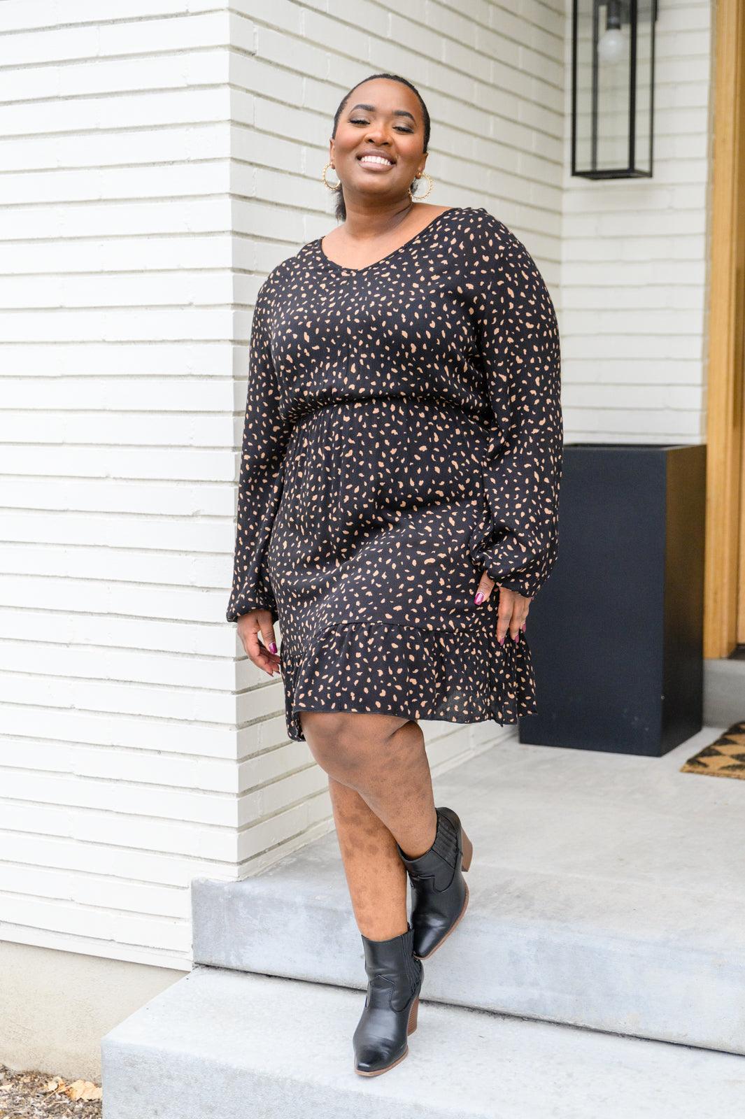 Hazel Blues® | Make Your Happiness Long Sleeve Dress in Black