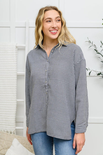 Hazel Blues® | Mixed Houndstooth Button Up Top
