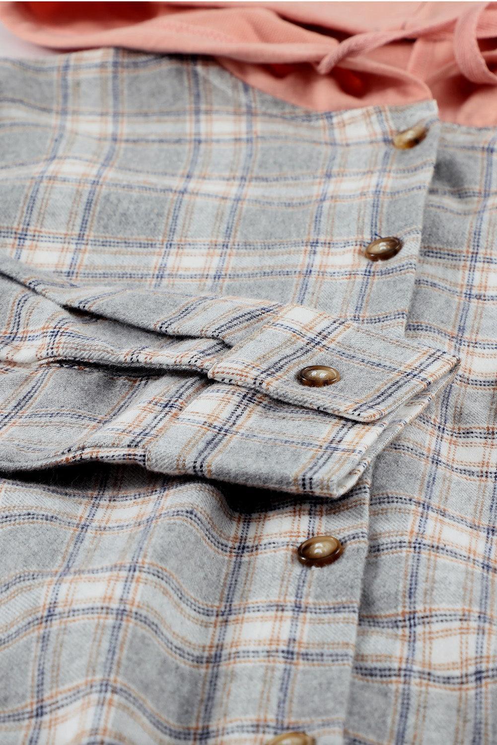 Hazel Blues® | Plaid Drawstring Hooded Shacket