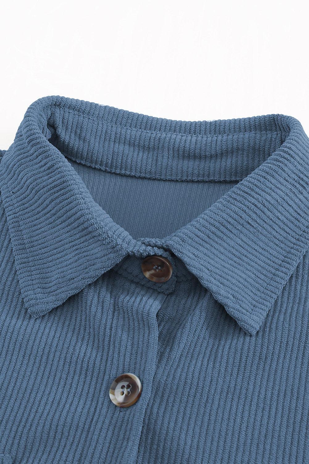 Hazel Blues® | Pocketed Button Ribbed Textured Shacket