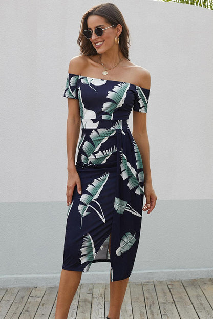 Hazel Blues® | Printed Off-Shoulder Split Dress