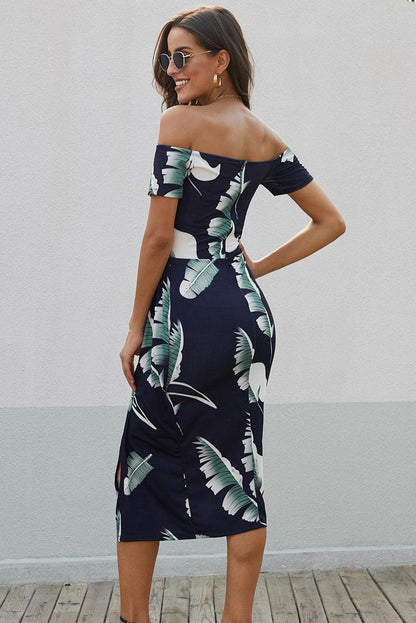 Hazel Blues® | Printed Off-Shoulder Split Dress