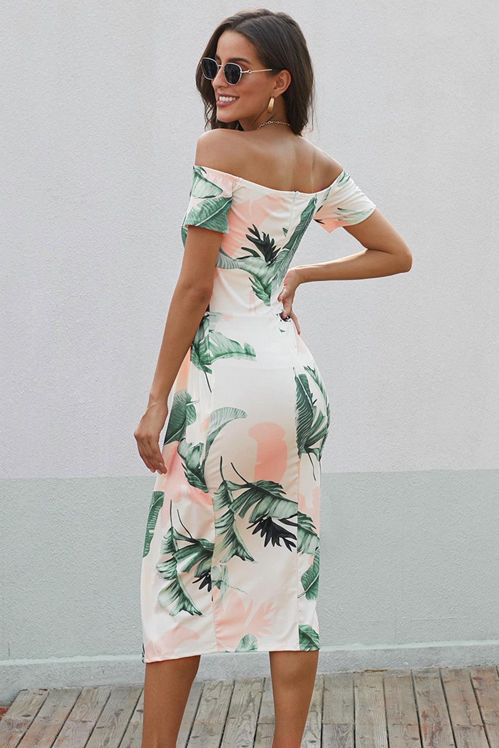 Hazel Blues® | Printed Off-Shoulder Split Dress