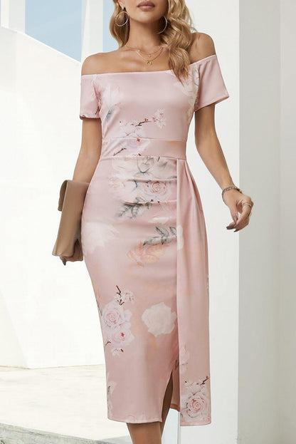 Hazel Blues® | Printed Off-Shoulder Split Dress