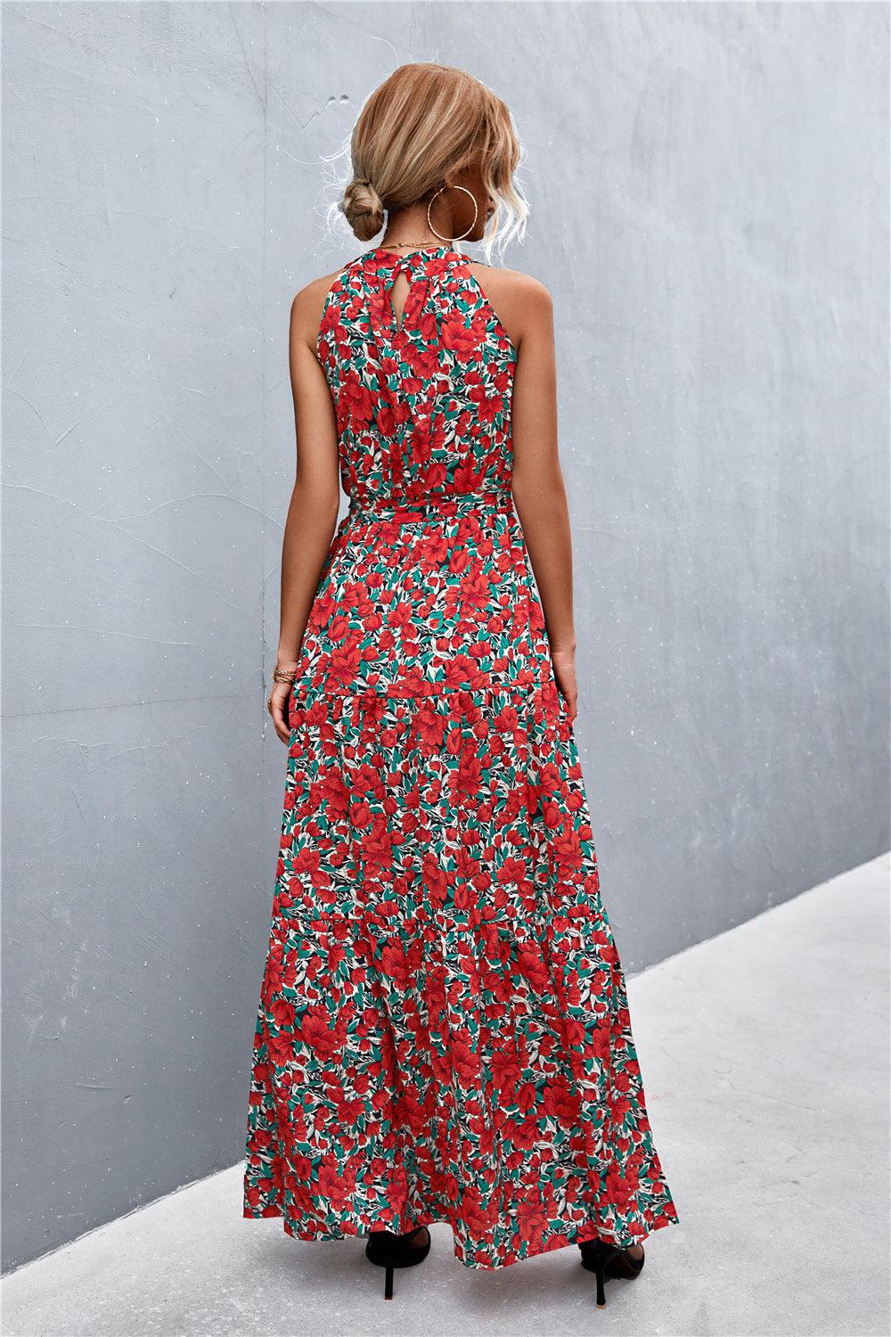 Hazel Blues® | Printed Sleeveless Tie Waist Maxi Dress