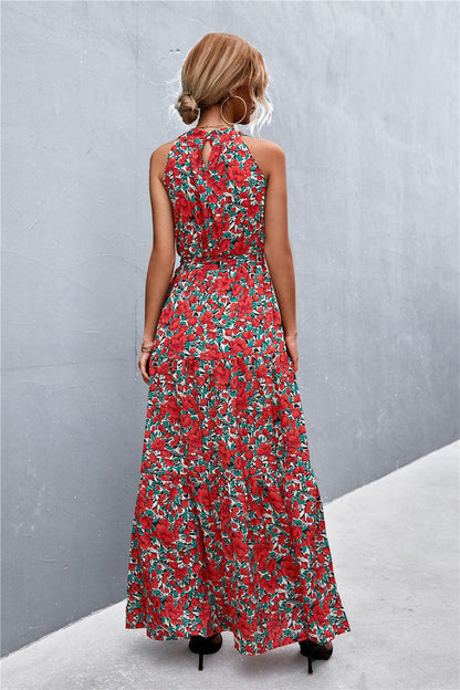 Hazel Blues® | Printed Sleeveless Tie Waist Maxi Dress