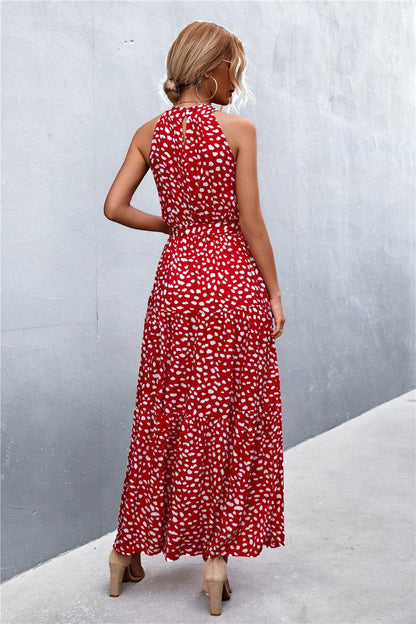 Hazel Blues® | Printed Sleeveless Tie Waist Maxi Dress