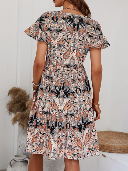 Hazel Blues® | Printed V-Neck Tiered Dress