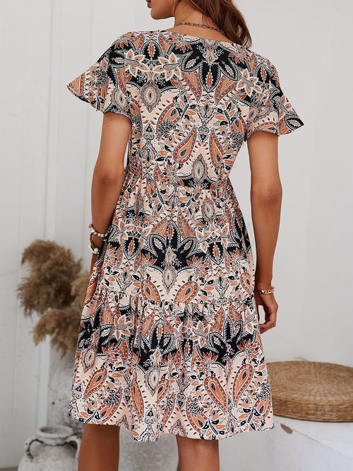 Hazel Blues® | Printed V-Neck Tiered Dress