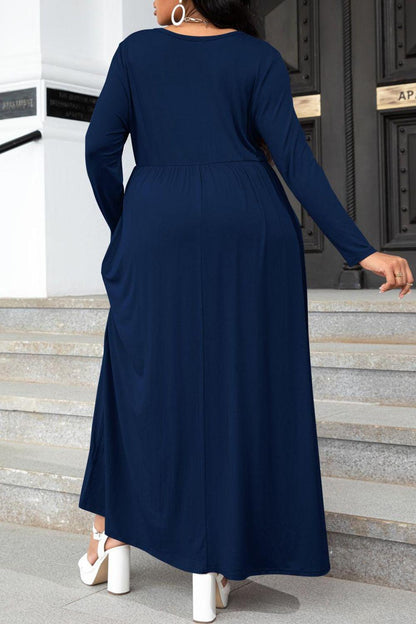 Hazel Blues® | Round Neck Long Sleeve Maxi Dress with Pockets
