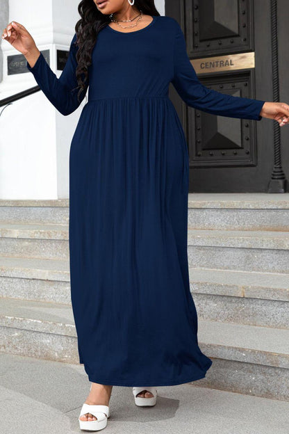 Hazel Blues® | Round Neck Long Sleeve Maxi Dress with Pockets