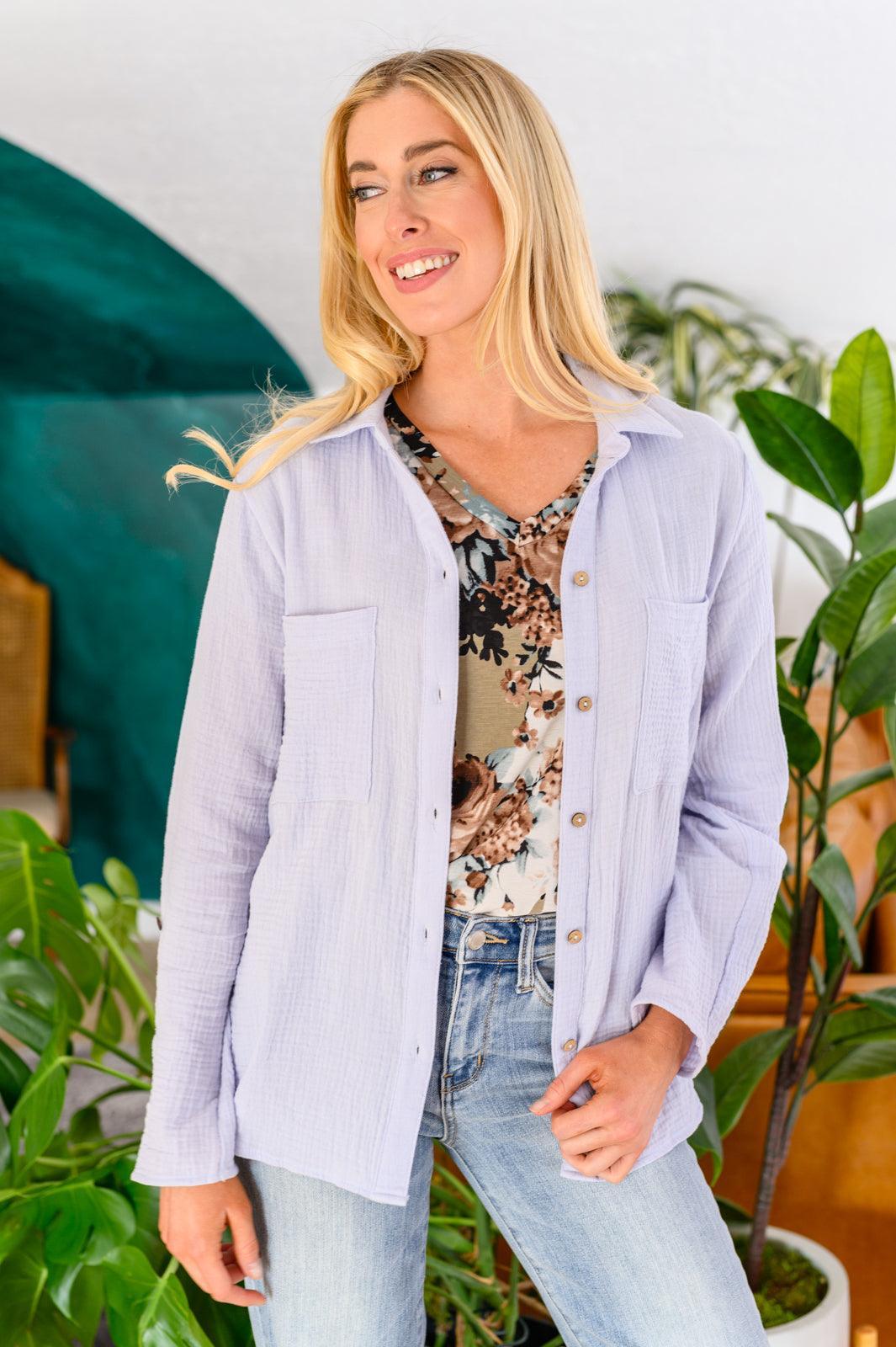 Hazel Blues® | Skies The Limit Button Up in Lavender Blue