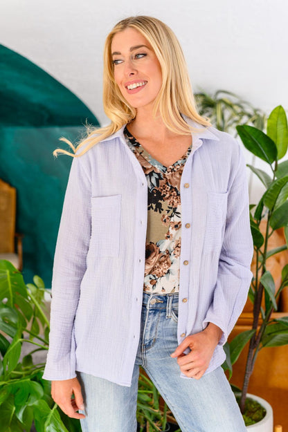 Hazel Blues® | Skies The Limit Button Up in Lavender Blue