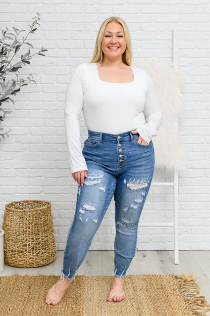 Hazel Blues® | Skye Destroyed Button Fly Skinny