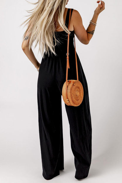 Hazel Blues® | Smocked Square Neck Wide Leg Jumpsuit with Pockets