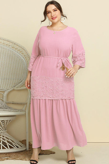 Hazel Blues® | Spliced Lace Tassel Belted Dress
