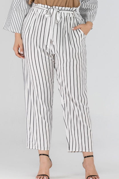 Hazel Blues® | Striped Paperbag Waist Cropped Pants