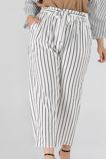 Hazel Blues® | Striped Paperbag Waist Cropped Pants