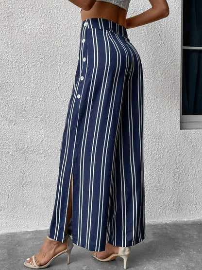 Hazel Blues® | Striped Slit Wide Leg Pants