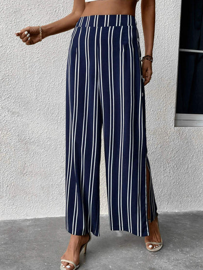 Hazel Blues® | Striped Slit Wide Leg Pants