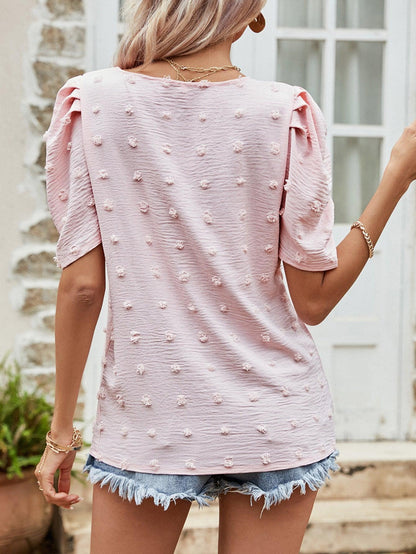 Hazel Blues® | Swiss Dot Short Puff Sleeve Top