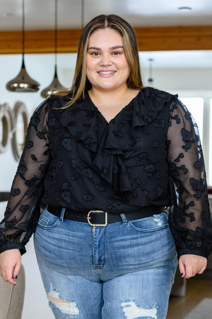 Hazel Blues® | Think Of Me Ruffle Long Sleeve Bodysuit in Black