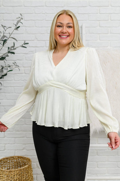 Hazel Blues® | Xanidu Long Sleeve V Neck Blouse in White
